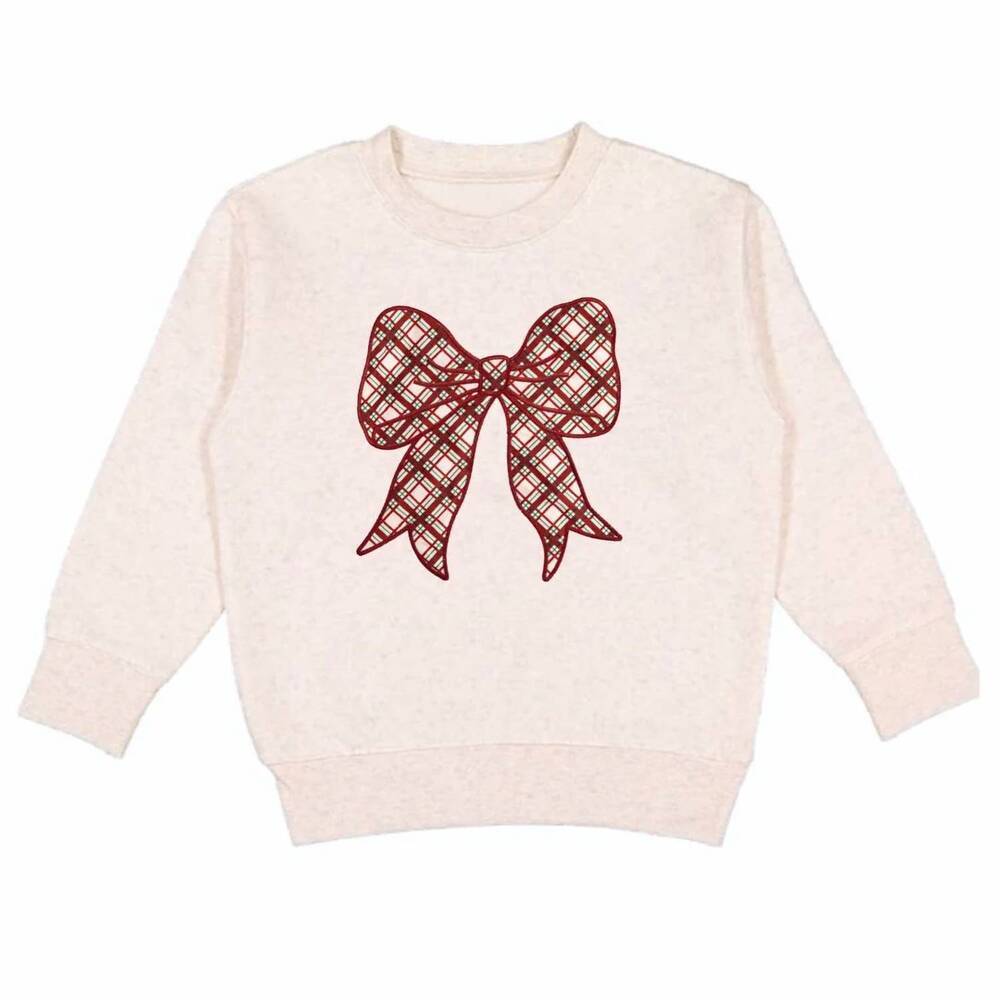 NEW SWEET WINK kids' christmas plaid bow patch sweatshirt in natural